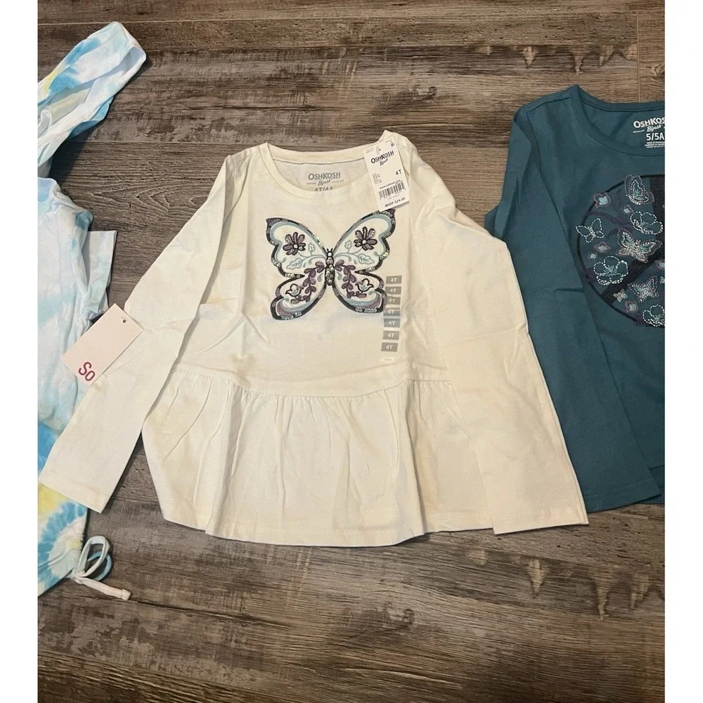 Girls Hooded Tie Dye OshKosh Butterfly Peace Sign Shirts Tops Lot 4T 4 5 New $74